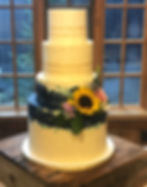Watercolour & sunflower wedding cake