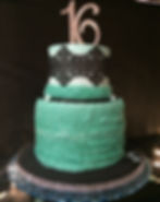 Teal ruffled & black lace 2-tier cake